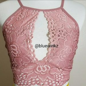 Sexy Pink Lace Crop Top